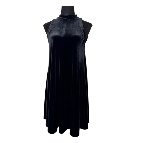 Cynthia Rowley Velvet High Neck Dress Black - Picture 1 of 9